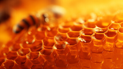 Bees handling honey storing it in an orderly manner - obrazy, fototapety, plakaty