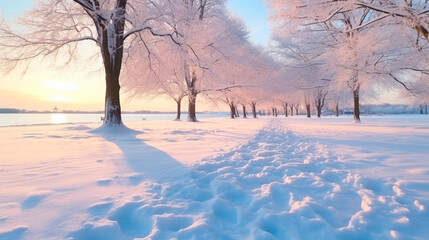 winter landscape with footprints