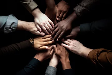Fotobehang All hands together, united diversity or multi-cultural partnership in a group © Jezper