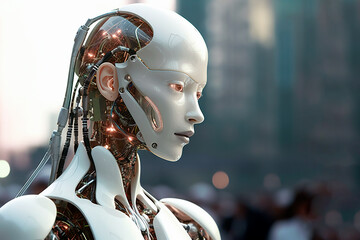 Ai robot female features with copy space