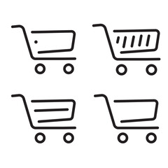 Shopping cart icon set. Collection of web icons for online shop, of various basket icons, vector, eps