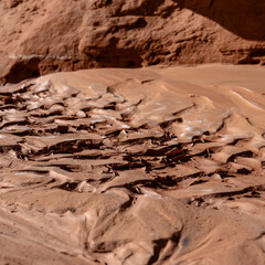 Close-up of dried mud in a desert landscape. High-quality photo showing flooding and drying cycle in Utah, USA