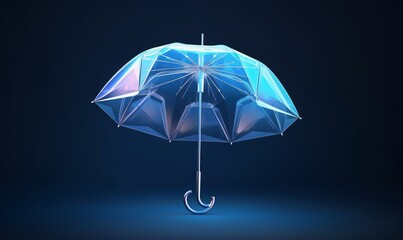 Umbrella shield. Low poly wireframe style. The concept of protection and isolation from external risk factors. Polygonal abstract isolated on blue background, Generative AI - obrazy, fototapety, plakaty