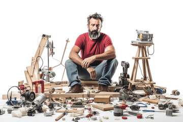 Man Crafting Isolated Workspace on a transparent background - obrazy, fototapety, plakaty