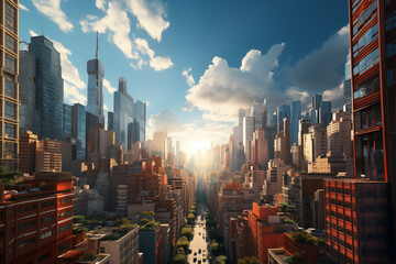 Photograph of the sky among tall buildings in a modern city. - Powered by Adobe