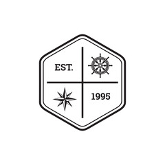 Nautical round retro emblem in hipster style. Black color logo retro vintage nautical label emblem logo template. Identity, sail, sailing