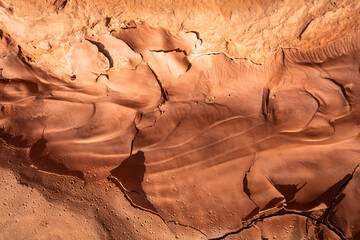 Close-up of dried mud in a desert landscape. High-quality photo showing flooding and drying cycle in Utah, USA