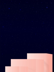 Naklejka premium Sky and Starry Backgroud with 3d Podium Step,Dark Night Blue Sky with Beige Product Display Presentation,Vector Backgdrop scene with Stage Stand Mockup,Minimal Design banner for Christmas,New Year