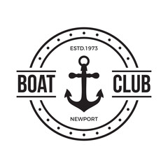 Boat Club nautical, sail, marine, adventure logo design in vintage style