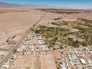 Imagem aérea de San Pedro de Atacama. Vilarejo situado no deserto do Atacama. 