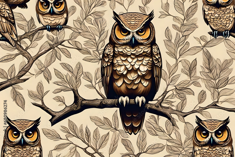 Wall mural owl on tree