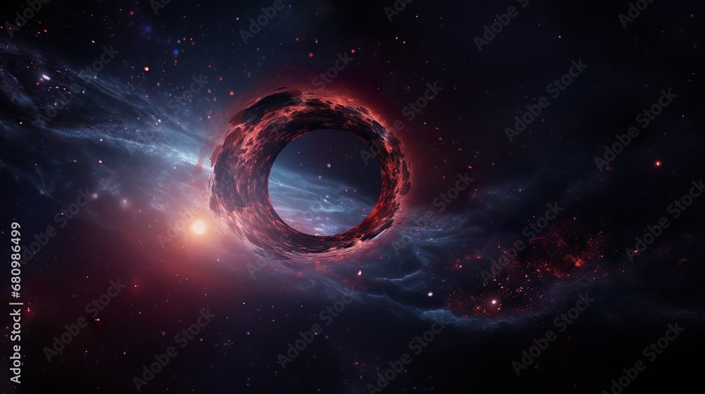 Wall mural space background. black hole on reflection surface with colorful fractal nebula. digital painting, 3