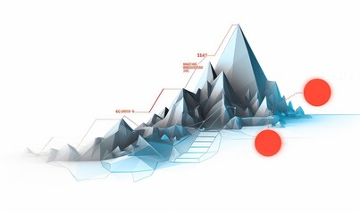 Infographics with mountain concept of the way to the goal in digital futuristic style on white background.  concept illustration of the way up the, Generative AI - obrazy, fototapety, plakaty