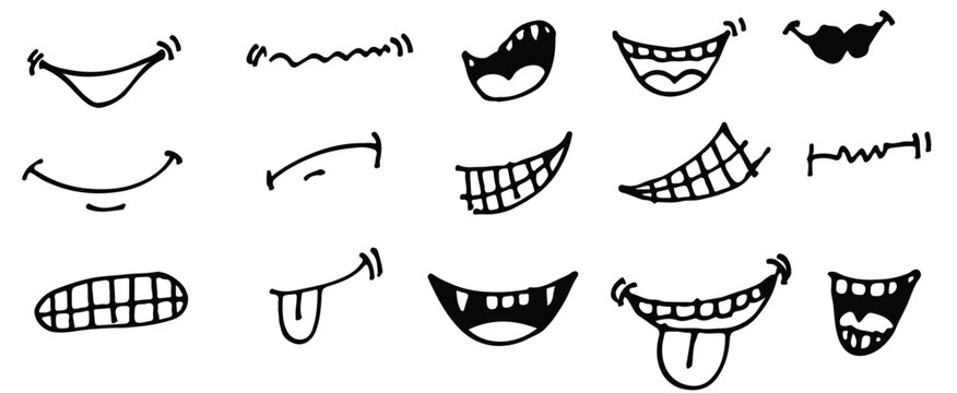 Set of smile vectors, cartoon smile vectors 