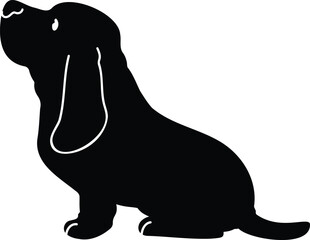 Simple and adorable silhouette of Basset Hound sitting in side view with details