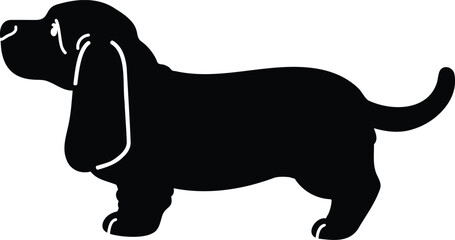 Simple and cute silhouette of Basset Hound in side view with details