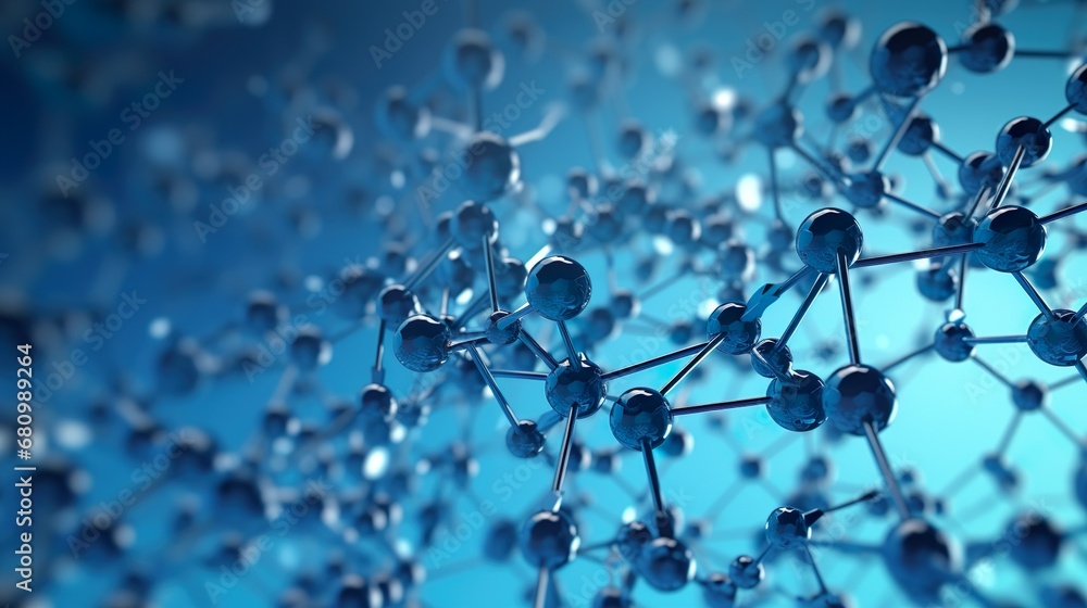 Wall mural blue molecule structure 3d illustration science biotechnology