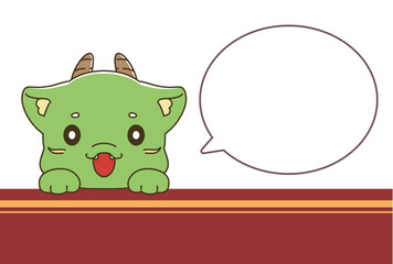 笑顔の龍のキャラクターと吹き出しの年賀状素材