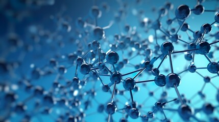 Blue molecule structure 3D illustration science biotechnology - obrazy, fototapety, plakaty