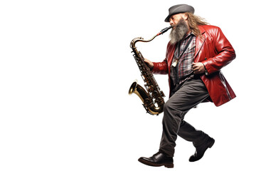 Musician Playing Saxophone Alone on a transparent background