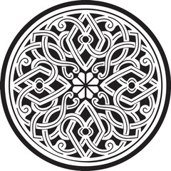 Vector white and black round ancient Byzantine ornament. Classical circle of the Eastern Roman Empire, Greece. Pattern motifs of Constantinople