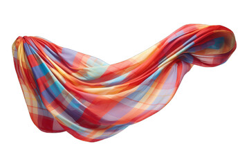 Silk scarf flying in the wind. Waving colorful checkered cloth isolated on transparent background. Checkered fabric