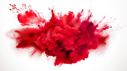 Red and white abstract powder explosion. Splash of paint powder