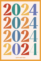 2024 celebration greeting car retro style for calendar, holiday banner, cover, flyer, brochure, party poster, invitation, holiday banner, printing, layout design. Luxury festive background. 10 eps