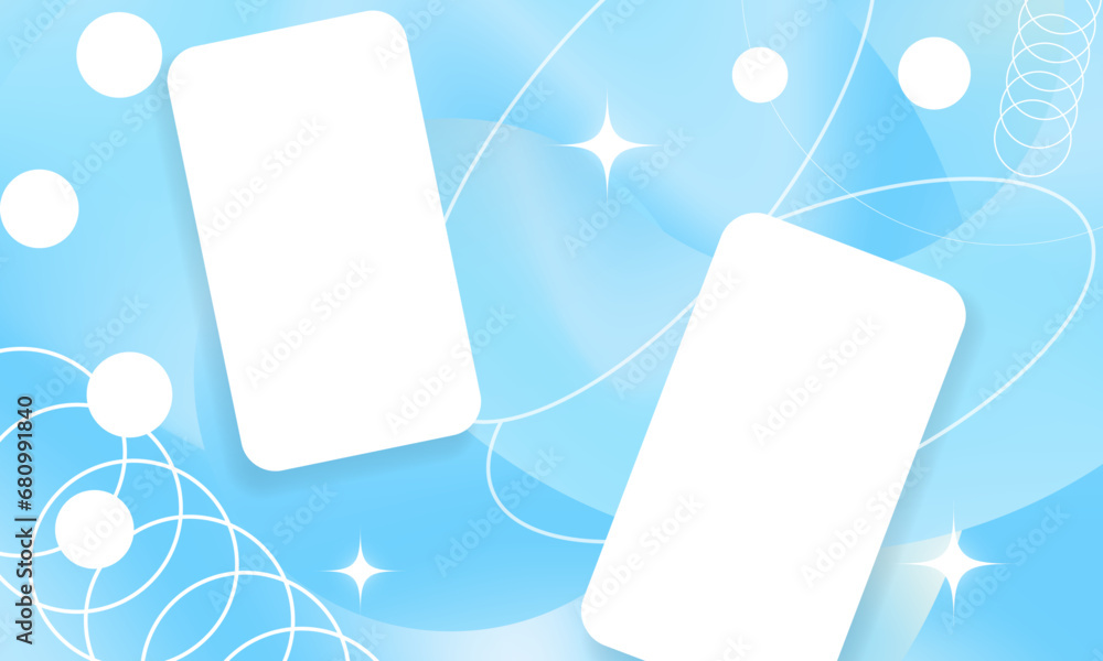 Poster beautiful holographic blue pastel gradient poster sets with geometric element design and white mobil