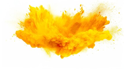 Color powder explosion background. Yellow with red-orange dust paint colored explode for Holi Festival.
