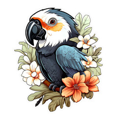 Beautiful flower and bird sticker image.
