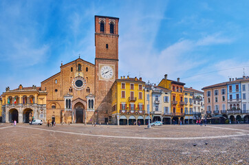 Historic architecture of Piazza della Vittoria, Lodi, Italy - obrazy, fototapety, plakaty
