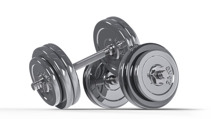 Chrome dumbbell pair on transparent background