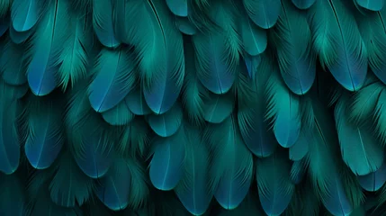 Poster Gorgeous texture background with a dark green, blue feather pattern © juni studio