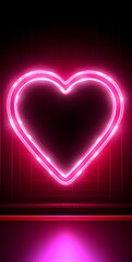 Bright pink red heart. Retro neon heart sign on purple dark background. Design element for Happy Valentine's Day. Ready for your design, greeting card, banner. illustration