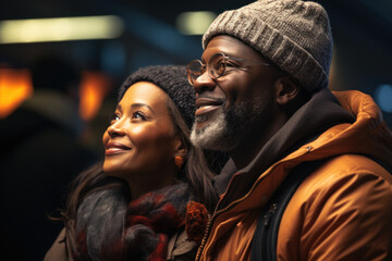 Obraz premium Senior old African family at airport, subway, train station, or shopping mall.