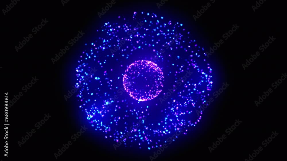 Wall mural bright glowing magic 3d sphere in the space. animated power energy orb made of glowing particles. te