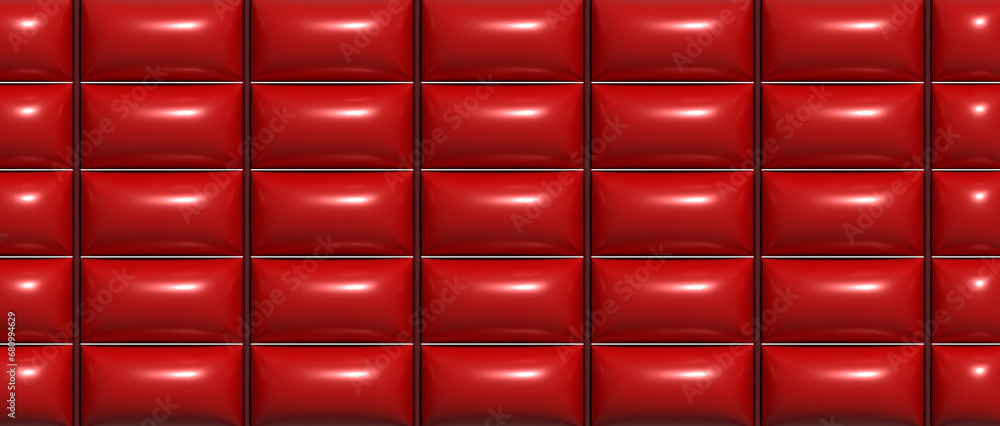 Poster abstract red background with inflated cells, 3d rendering illustration