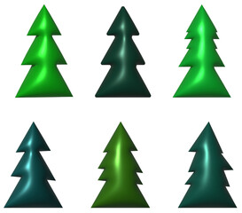 Green various Christmas tree tree, 3D rendering illustration