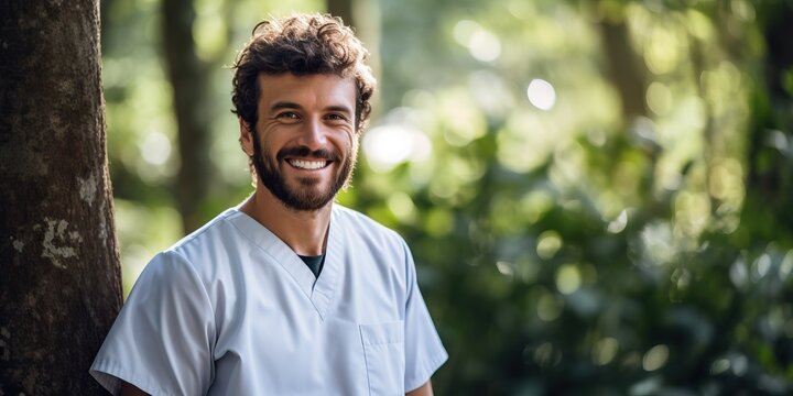 Doctor Smiling At Camera While Standing In The Forest