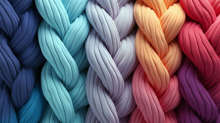 Colourful knitted yarn string material macro photo.