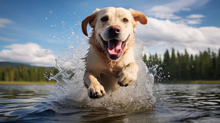 A Joyful Labrador Retriever Captured in an Action Pet Photography
