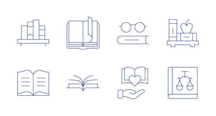 Book icons. Editable stroke. Containing book, law book, book shelf, reading book, books, learning.
