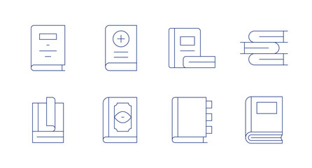 Book icons. Editable stroke. Containing book, medicine book, spell book, appointment book. - obrazy, fototapety, plakaty