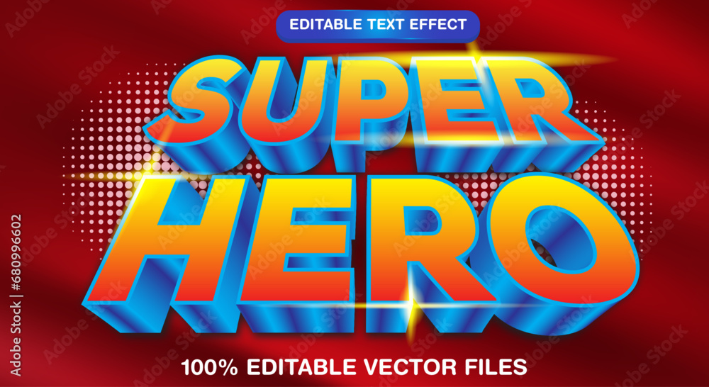 Poster super hero 3d editable text effect with gold color suitable for hero themes
