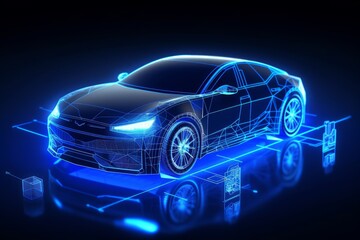 Automotive diagnostics in digital futuristic style. concept for auto future or the development of innovations and technologies in vehicles. illustration with light effect, Generative AI