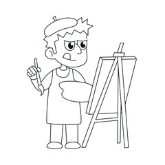 Artist painting a picture. Vector illustration for coloring