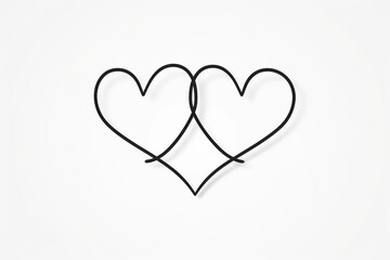 Two hearts with one thin black line on white background, valentine's day. Generative AI