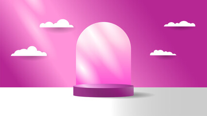 3D rendered illustration.purple minimal scene,podiumfor cosmetic product presentation.Abstract minimalistic scene with geometric forms.podium on purple backgroun with shadows.Cylinder abstract minimal