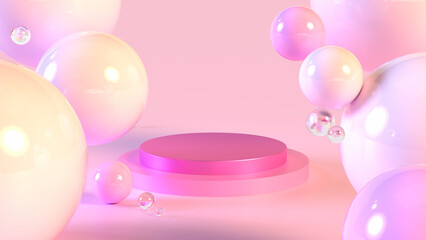 3D rendered illustration. pink minimal scene,podiumfor cosmetic product presentation.Abstract minimalistic scene with geometric forms.podium on purple background with shadows.Cylinder abstract minimal